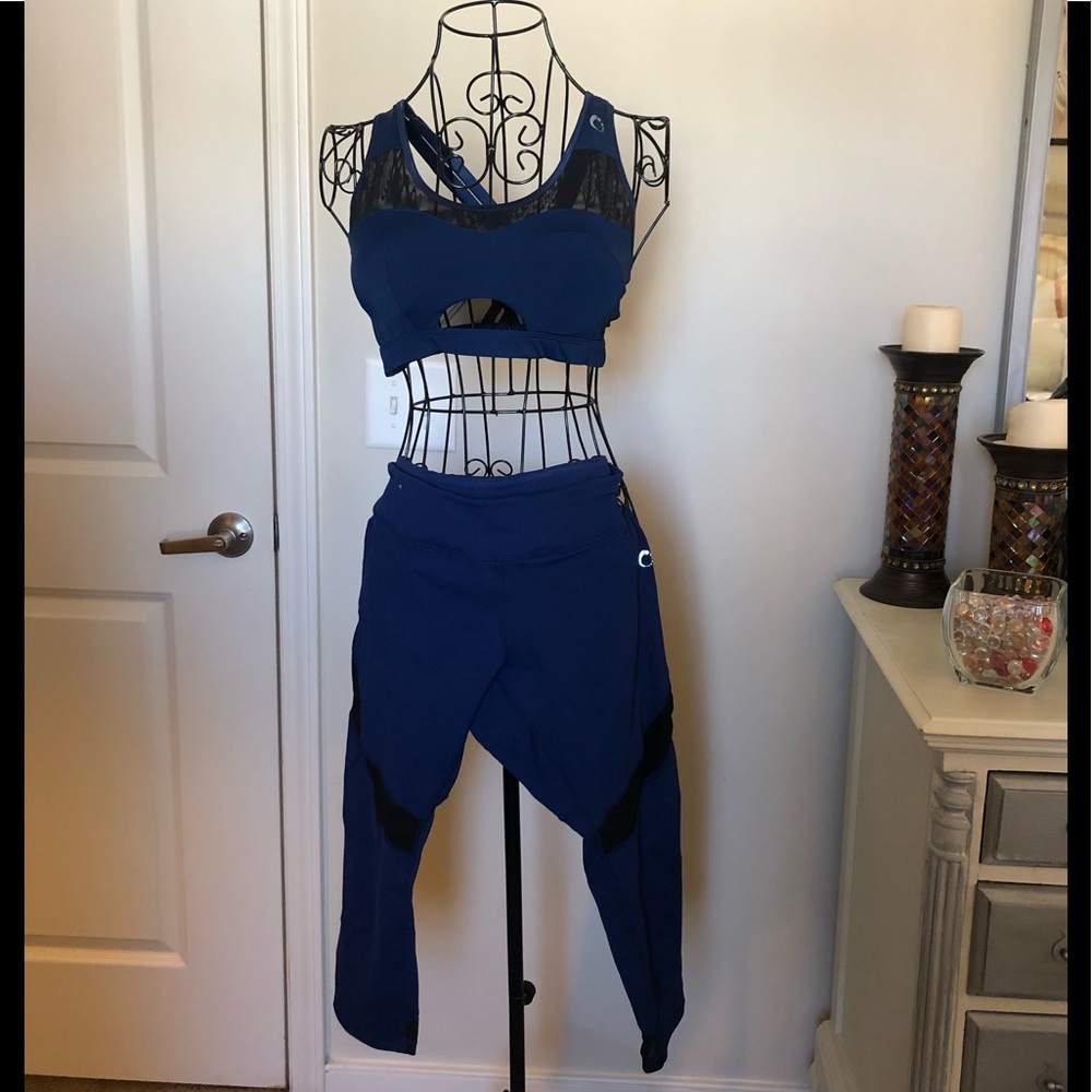 Impulse blue & black yoga pant and sports bra set